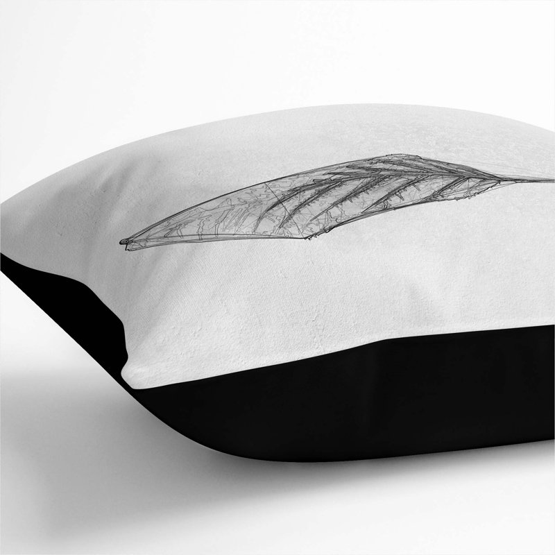 Lone Leaf Cushion with Filling, Black, 40cm H x 40cm W x 15cm D