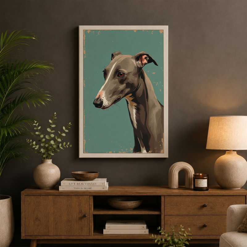 Greyhound Profile Modern - Wrapped Canvas, 18x12 - 45.7 x 30.5 cm, Ochre Border