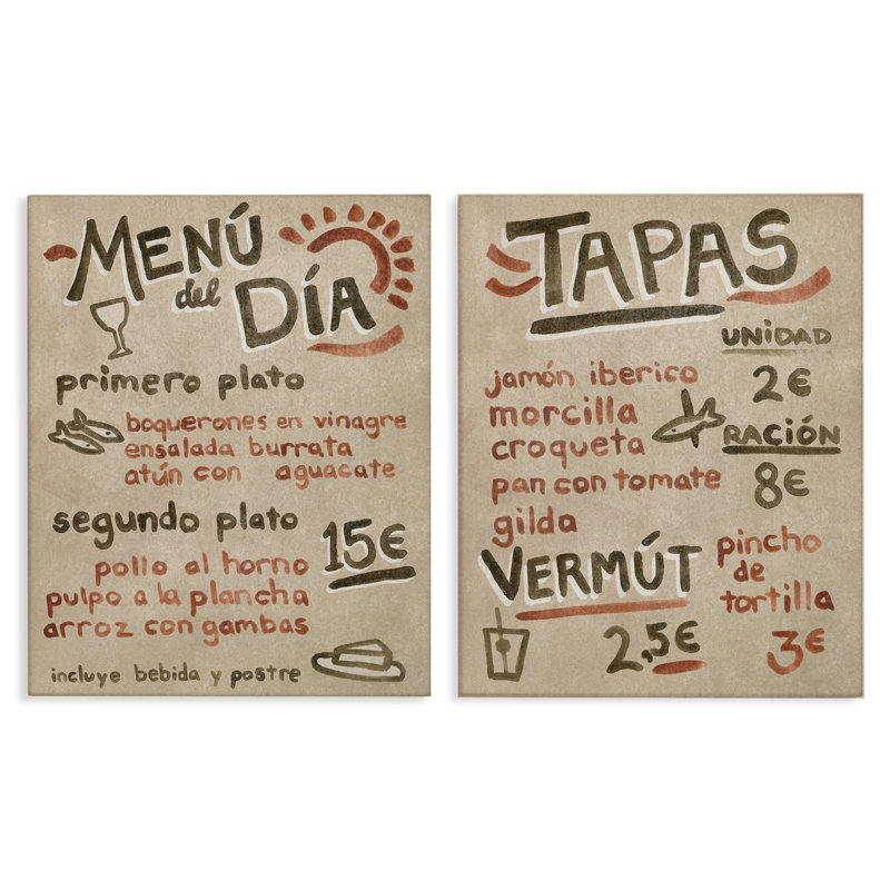  Ensemble de 2 impressions sur toile, "Travel Tapas" par June Erica Vess, H 20 po x l 16 po