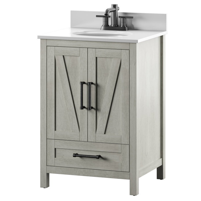 Hunstant 23.88'' Single Bathroom Vanity with Stone Top, Fairfax Oak