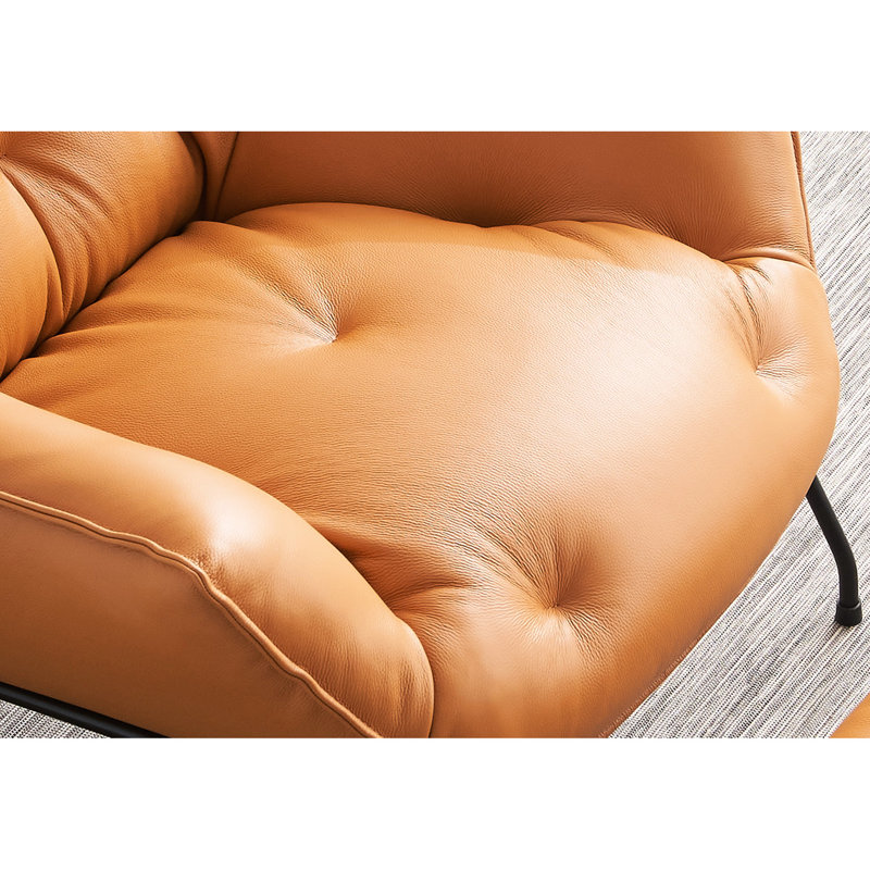 Fauteuil d'appoint en cuir fleur et coussin supérieur, structure en métal, chaise de 38 po x H 37 po, l 21 po x P 19 po, à partir de - pieds, revêtement, coussins, l 19 po, P 37 po