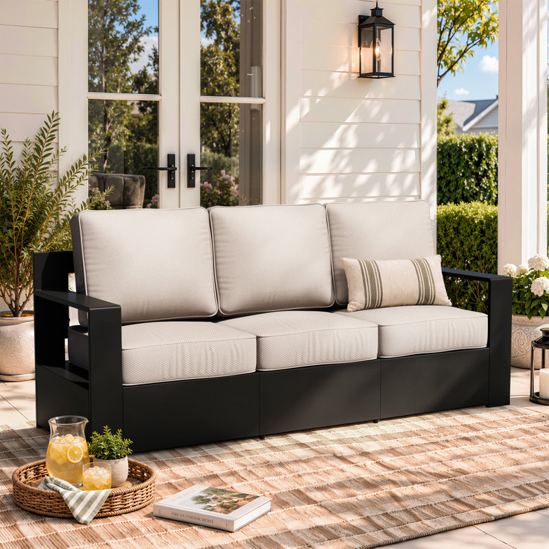 Canapé de patio 3 places en aluminium avec coussins Eleanor, Beige