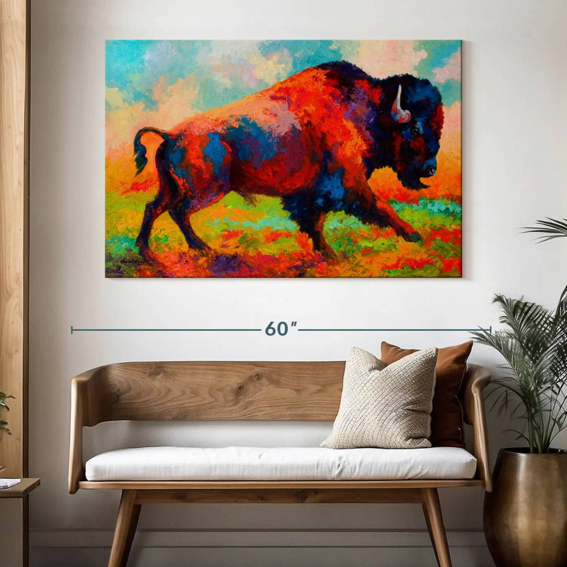 Bison de Brampt qui court en courant, H 34 po x l 51 po