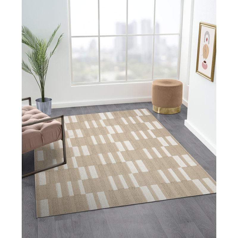 Briac Polypropylene Beige Indoor/Outdoor Rug, Rectangle 6'7" x 9'4"