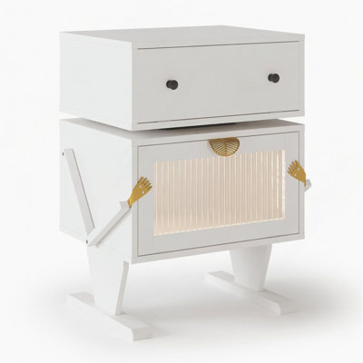 20.7" Wide Robot LED Nightstand with 360° Rotating Drawer - Modern End Table