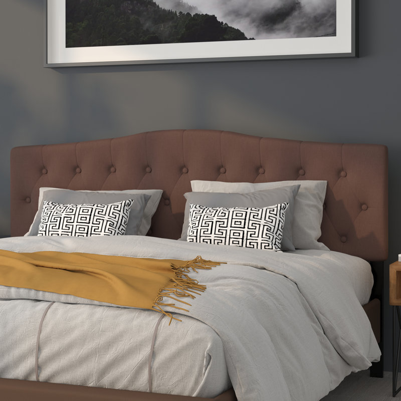 Ciriaca Arched Button Tufted Upholstered Headboard, Camel, King