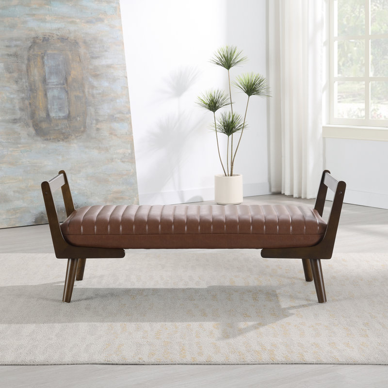 Banc de 52 po Mid-Century avec pieds en bois de noyer
