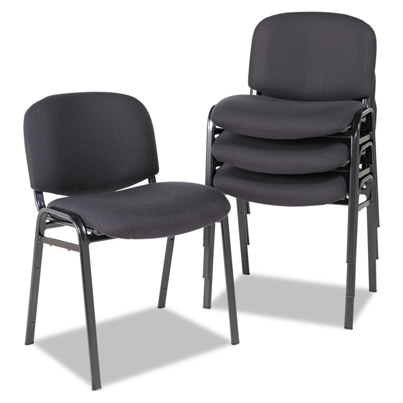 Black Metal Armless Stacking Reception Chairs with Fabric Upholstery