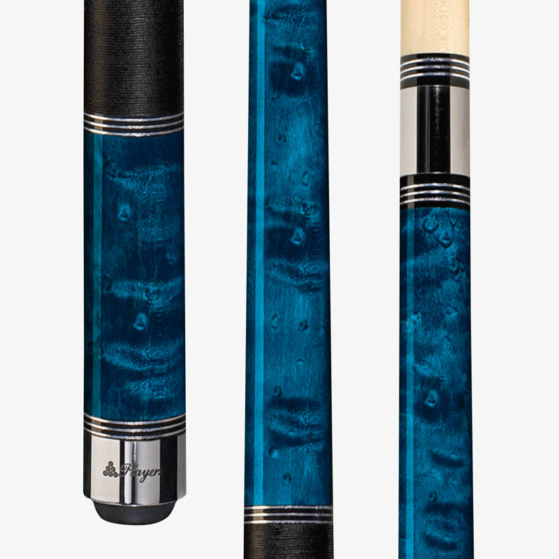 Queue de billard Joueurs Birds-Eye en érable - Emballage de lin irlandais, embout français Le Pro et finition UV, bleu ciel