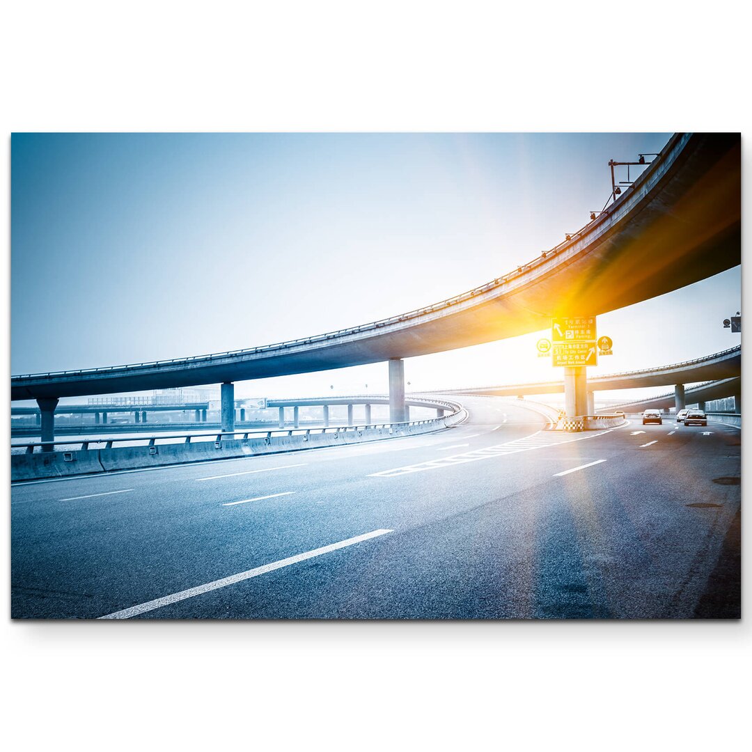 Leinwandbild Autobahnkurve unter einem Viadukt – Shanghai