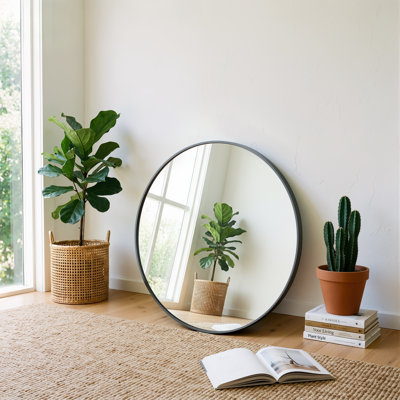 Miroir de salle de bain 30 pouces rond noir avec cadre en alliage d'aluminium