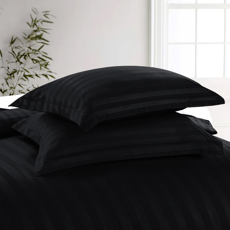 Microfiber Striped Duvet Cover Set with Matching Pillowcases & Fitted Sheet, Black Striped