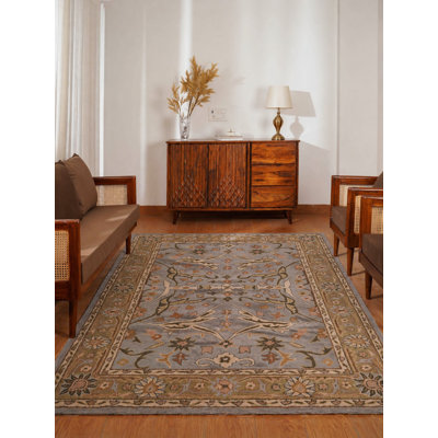 Lisi Hand Tufted Wool Eco-Friendly Area Rugs - Rectangle, Blue Green Colour, Oriental Design, High Pile Thick Handmade Anti Skid Area Rugs for Living Room, Bed Room