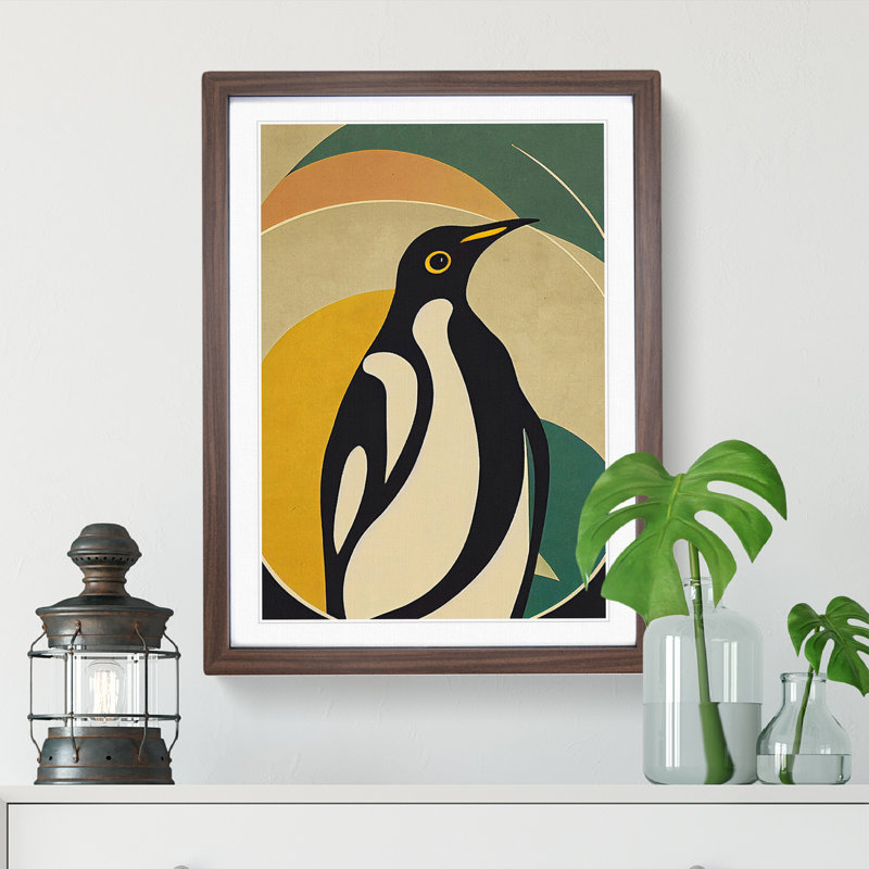 Modern Abstract Penguin No.5 - Framed Print, 64cm H x 46cm W x 2cm D, Walnut