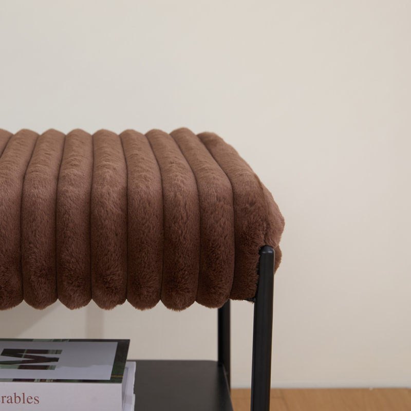 Upholstered Ottoman With Storage Shelf, Brown