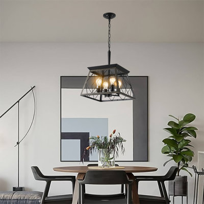 16" Industrial 4-Light Pendant Chandelier, Modern Metal Cage Design, Adjustable Hanging Light For Dining Room(No Bulbs)