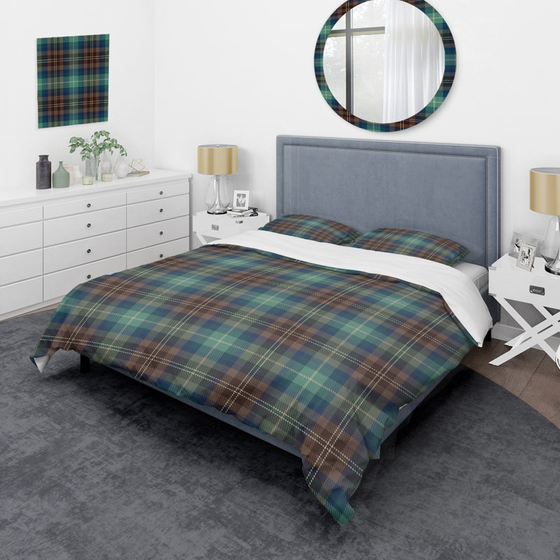 Ensemble de housse de couette en microfibre brun / vert 3 pièces, Housse de couette pour très grand lit et 2 très