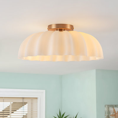 2-Light Matte Pleated Glass Semi-Flush Mount