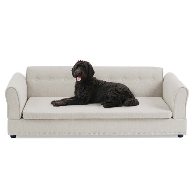 Oversized Pet Sofa ,Elegant Modern Linen Fabric Elevated Dog Sofa Bed, Comfortable Oversized Rectangular Pet Bed With Backrest & Armrest For Large & Oversized Dogs