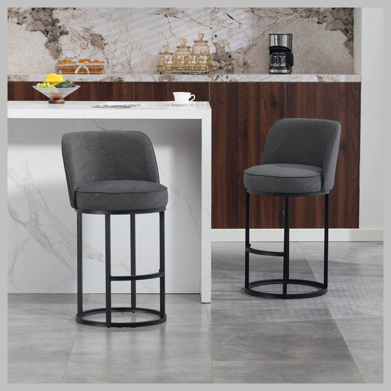 Ensemble de 2 tabourets de bar à hauteur de comptoir, tabourets de bar moderne avec dossier, tabourets de bar rembourrés en lin pour îlot de cuisine