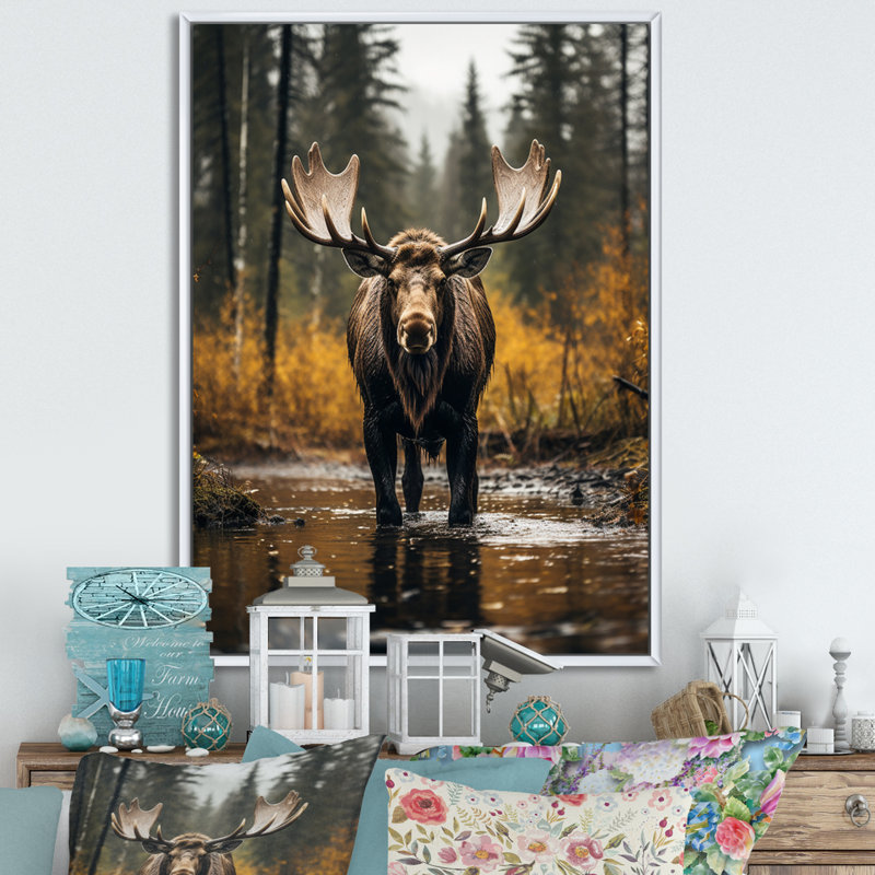 Orignal majestueux de Cammeray en Alaska - Alaska, art mural, H 32 po x l 16 po x P 1 po, Cadre flottant blanc