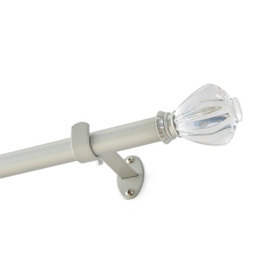 Milano 1” Single Curtain Rod with Crystal Teardrop Finial Design, Soft Gold -32"W x 142"L