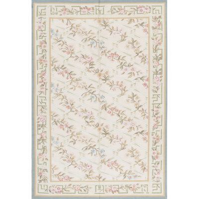 Hand-Knotted High-Quality Gray, Green, and Pink Area Rug