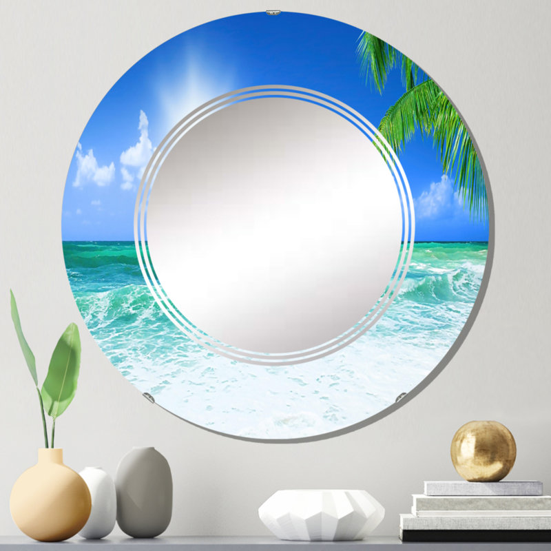 Beautiful Beach With Bright Sun - Miroir mural nautique et côtier rond, 24 po x 24 po