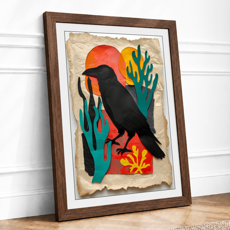 Bird at Desert Sunset Southwestern - Framed Print, A3 - 42.0 x 29.7 cm, Walnut