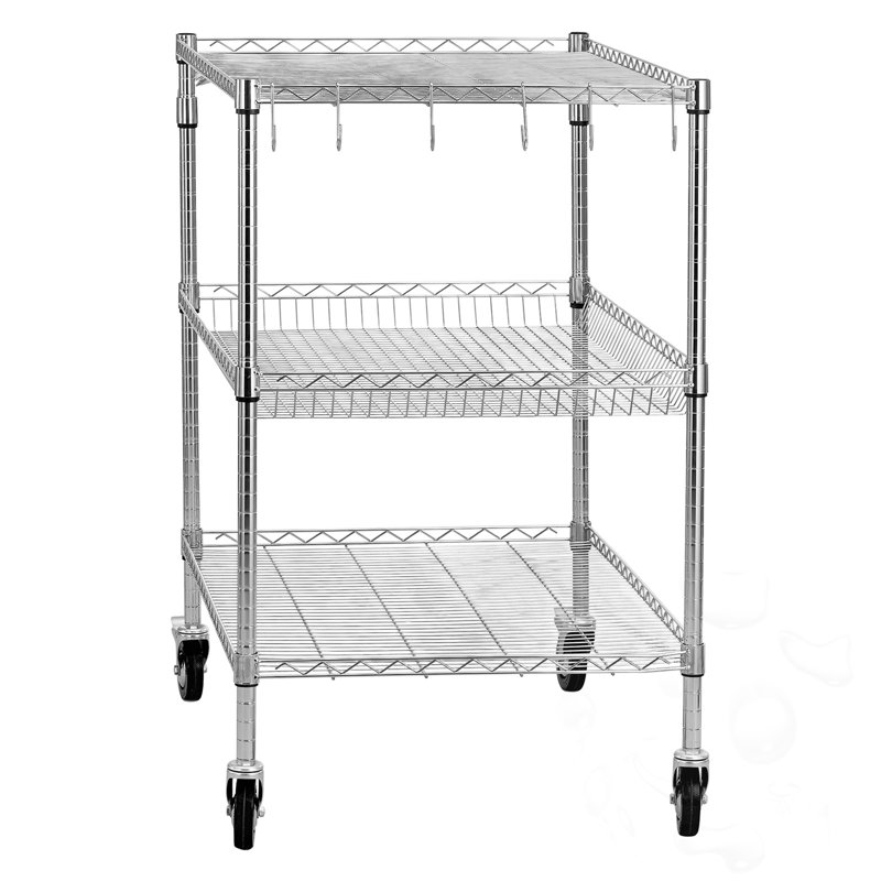Chariot-bar roulant à 3 niveaux avec tablettes