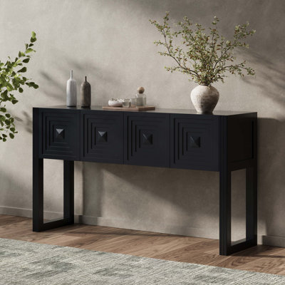 Traditional Retro Console Table with 3 Soft-Close Drawers & Bottom Shelf, Solid Wood Frame, Turned Roman Legs, Vintage Copper Handles