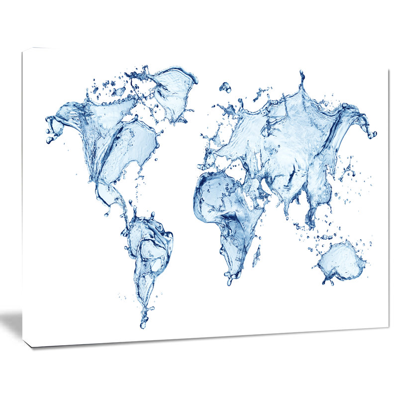 « world map water splash », impression, H 20 po x l 40 po x P 1po, Toile tendue