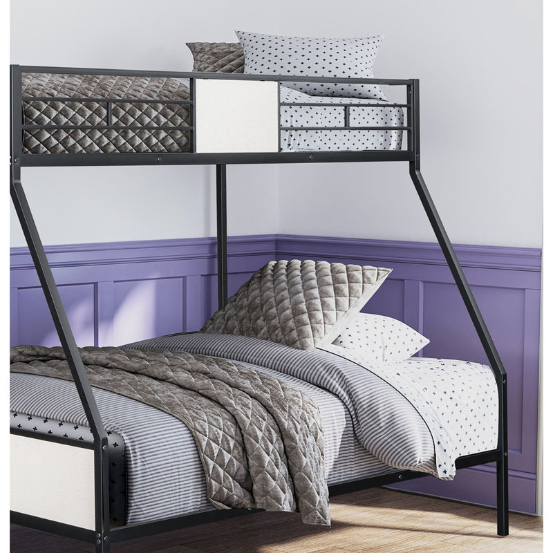 Lit superposé simple au-dessus d'un lit double avec style contemporain, fabrication en métal noir, aspect bicolore, côté, choix de mise à niveau de la chambre à coucher,