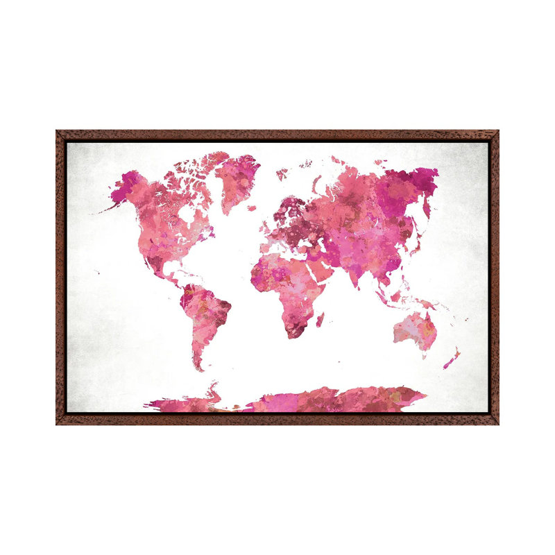 World Map Pink 1 Piece Wall Art on Canvas, 152.5 cm H x 101.5 cm W, Classic Wood Framed Canvas
