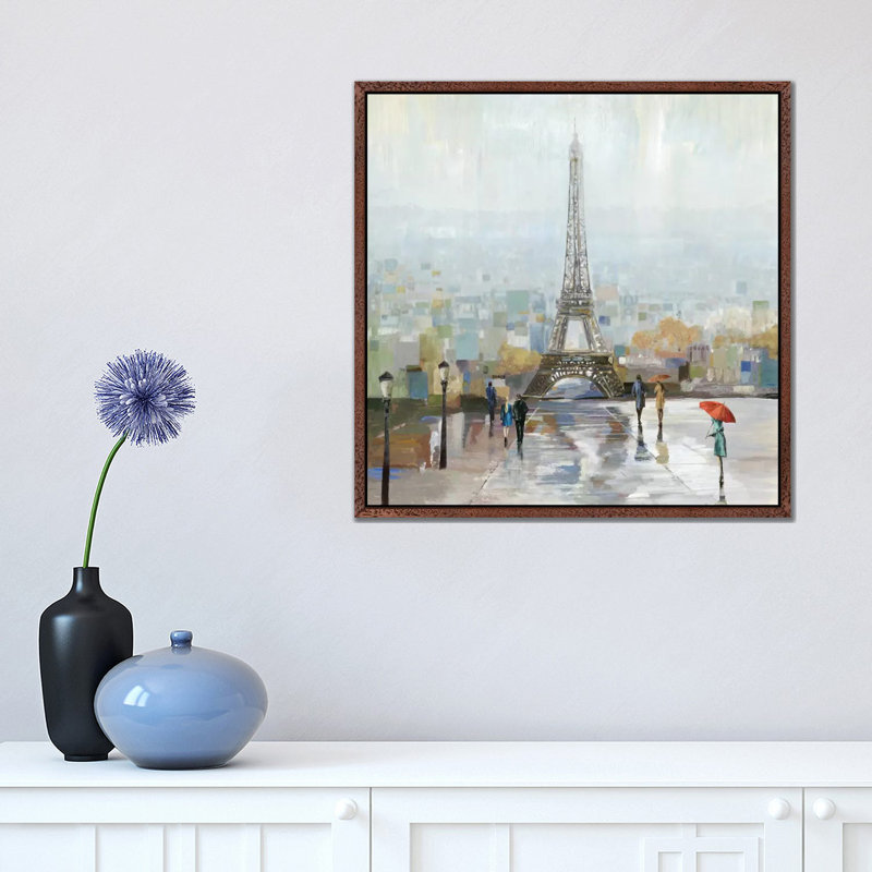 Paris by Allison Pearce - Painting on Canvas, Classic Brown Wood Framed Canvas, 45.72 cm H x 45.72 cm W