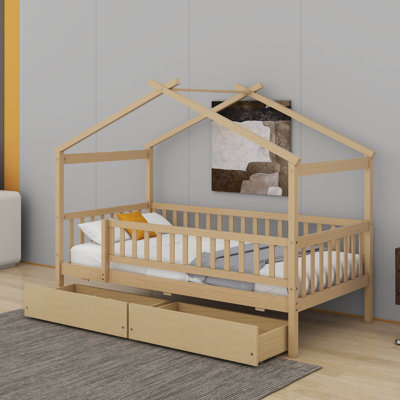 Lit simple en bois avec tiroirs