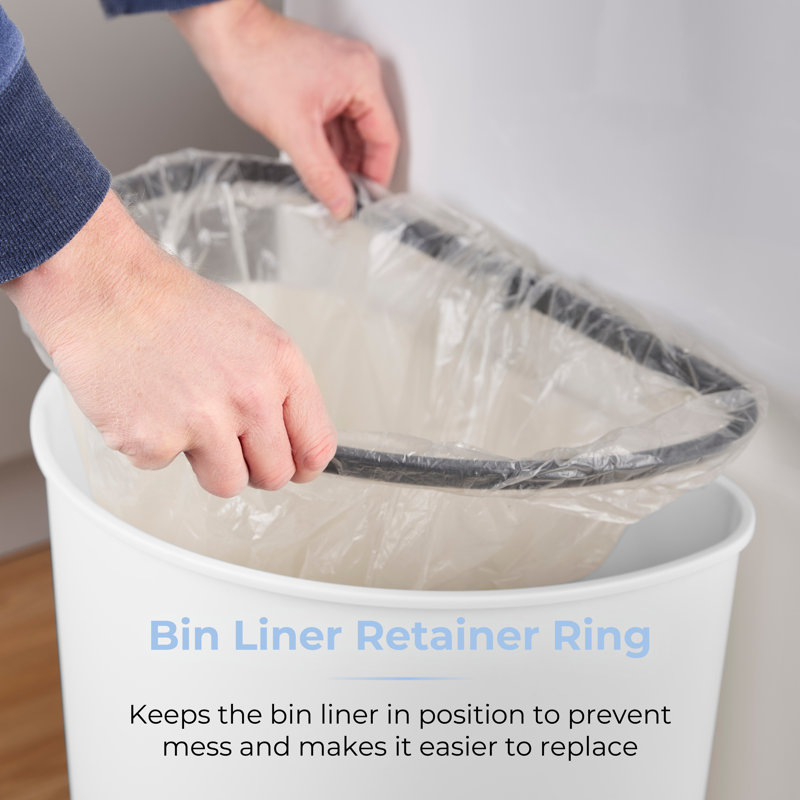 Tower Curved Sensor Bin with Bin Liner Retainer Ring, Durable PP Body, Battery Operated, 50L, White