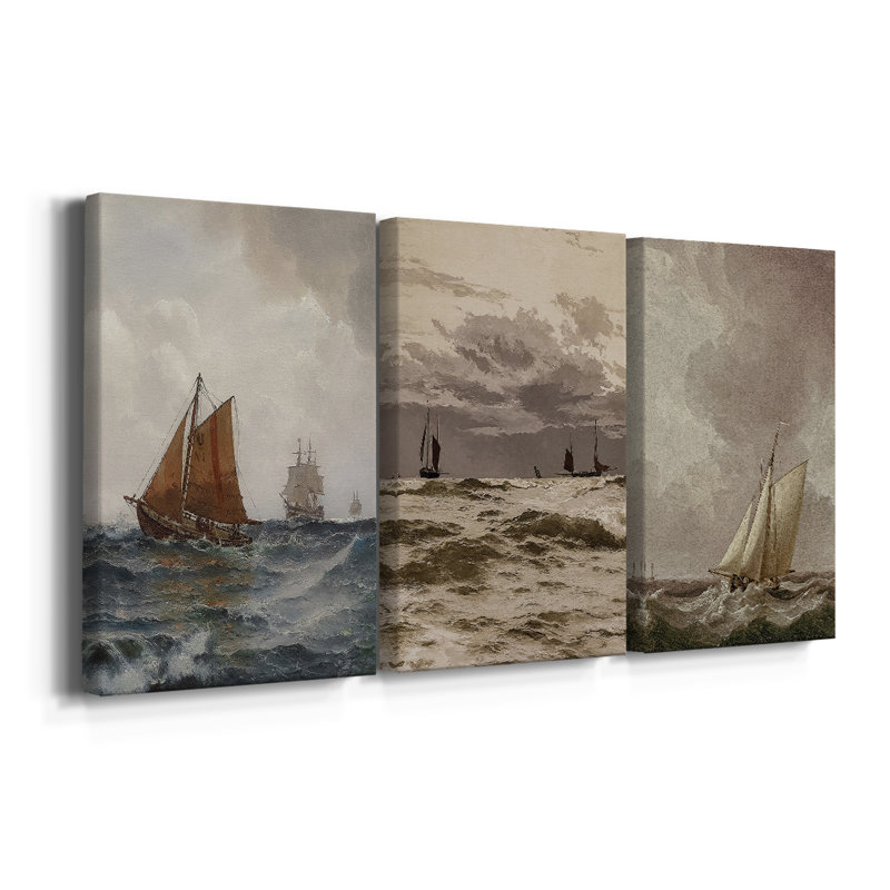Paysage rétro CCxxv - Toile tendue avec châssis sur mesure - 3 pièces, H 18 po x l 36 po