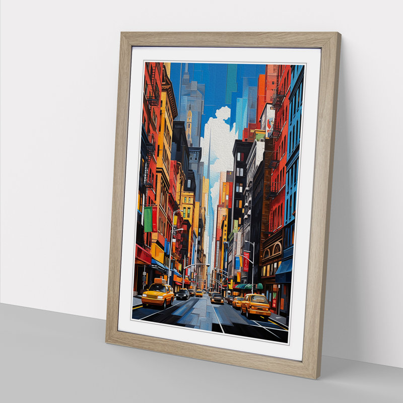 New York Hard Edge Painting No.2 - Single Picture Frame Print on Wood, 64cm H x 46cm W x 2cm D, Oak Framed