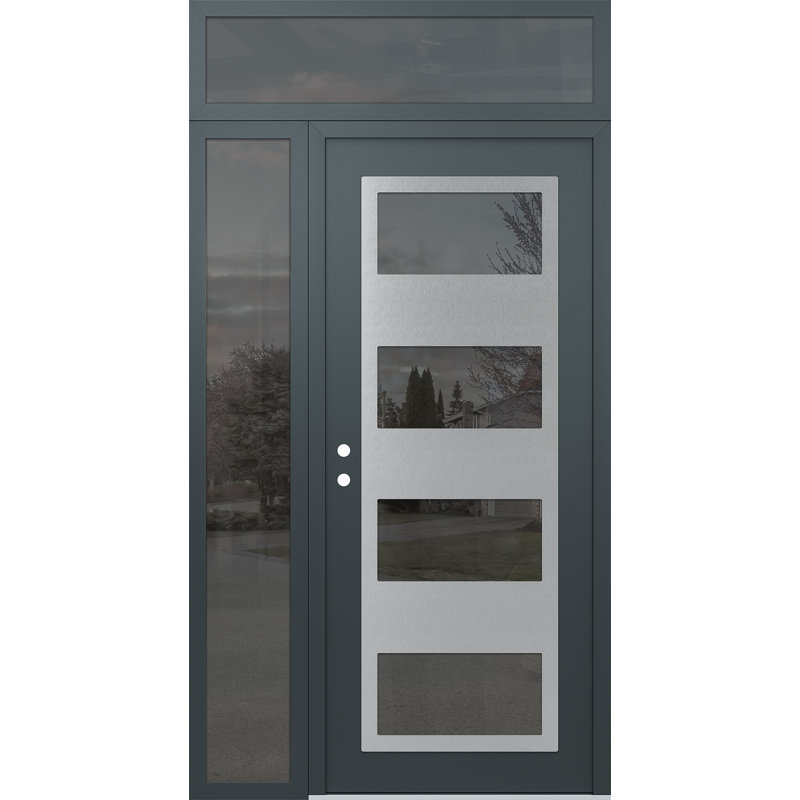 Porte d'entrée avant pré-suspendue à panneaux latéraux en acier argenté anthracite / anthracite avec panneau latéral, Oui