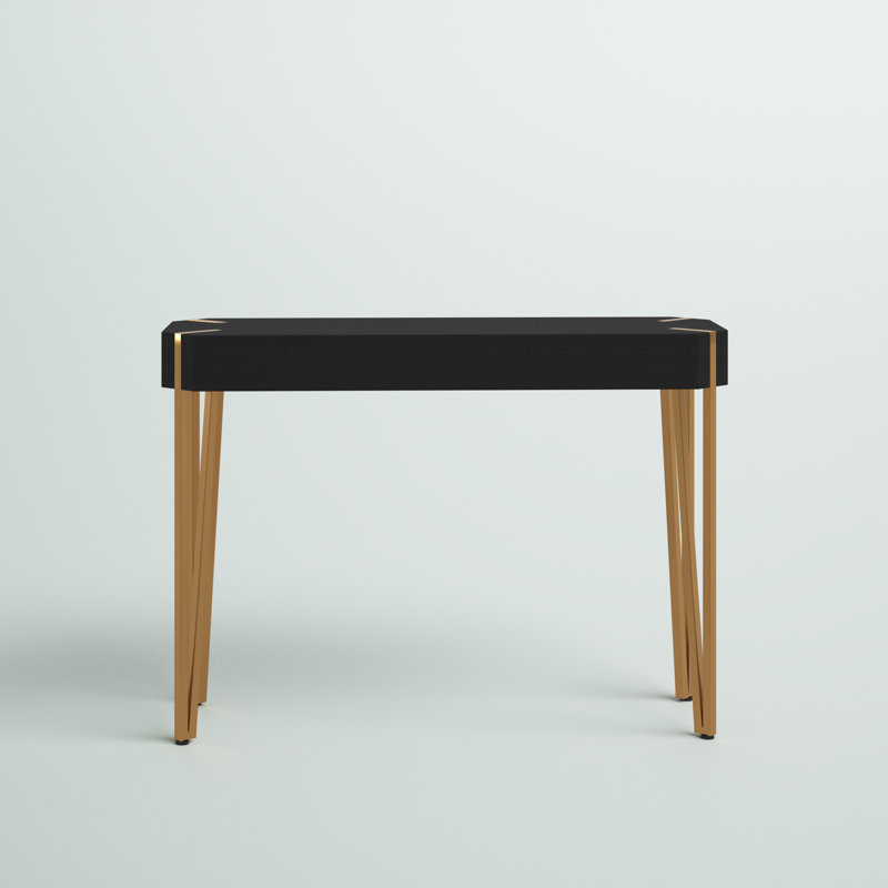 Modern Black Wood and Gold Metal 45'' Console Table with Storage