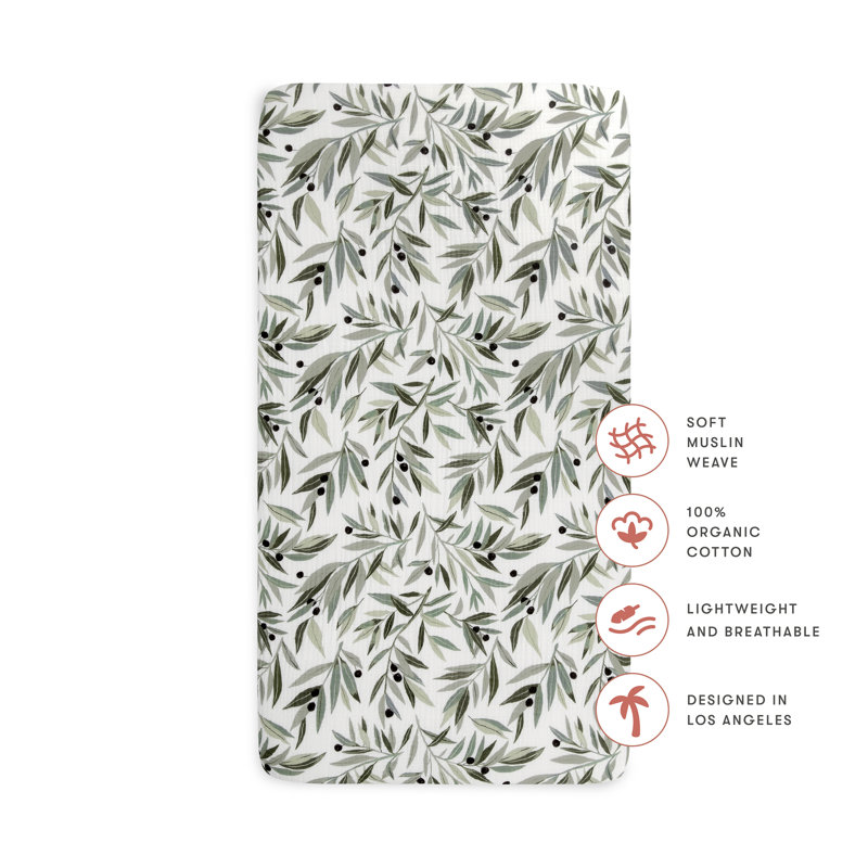 Organic Cotton Olive Branches Fitted Crib Sheet