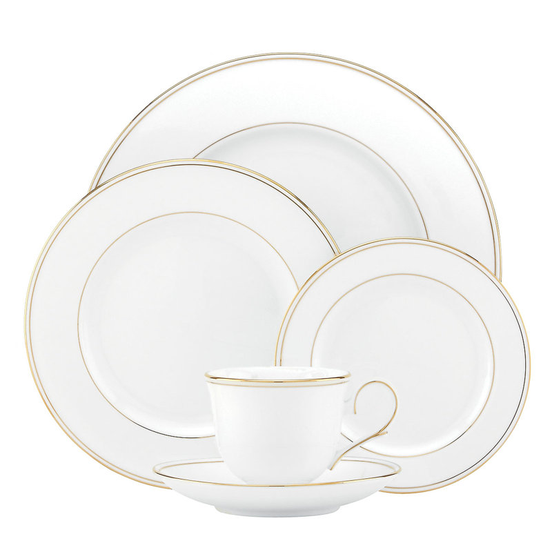White and Gold Porcelain 5-Piece Formal Place Setting
