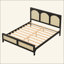 Lit plateforme en bois avec tête et pied de lit en rotin-285177116-285177107