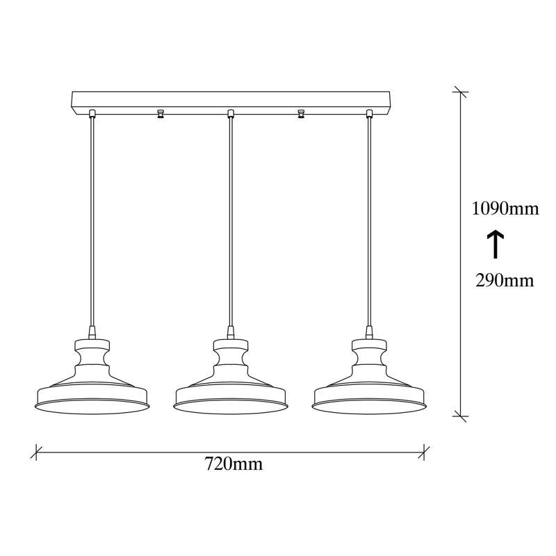 Stylish Industrial Chandelier, Black Iron Body, 28.3 x 8.7 inches | Adjustable Height up to 42.9 inches | 3 x E27 Max 40W Sockets | Scandinavian Design, Perfect for Dining Room & Living Spaces, Modern Aesthetic