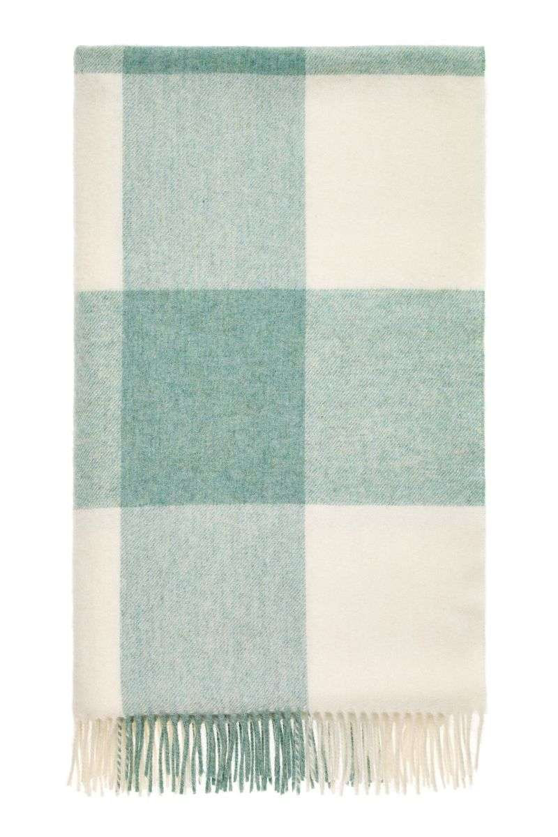 Merino Lambswool Throw/Blankets Reversible Wool Throw Blanket, Green Checkered