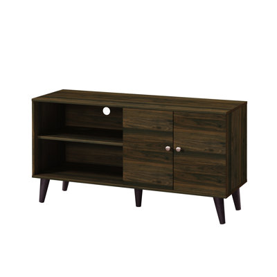 Modern Walnut Tv Shelf With Storage, Fits Tvs Up To 50-59 Stylish Mid-Century Stand, Finish, For 50-59" Storage