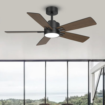 Ventilateur de plafond intelligent à 5 pales avec lumière à intensité variable, moteur à courant continu et pales à double finition