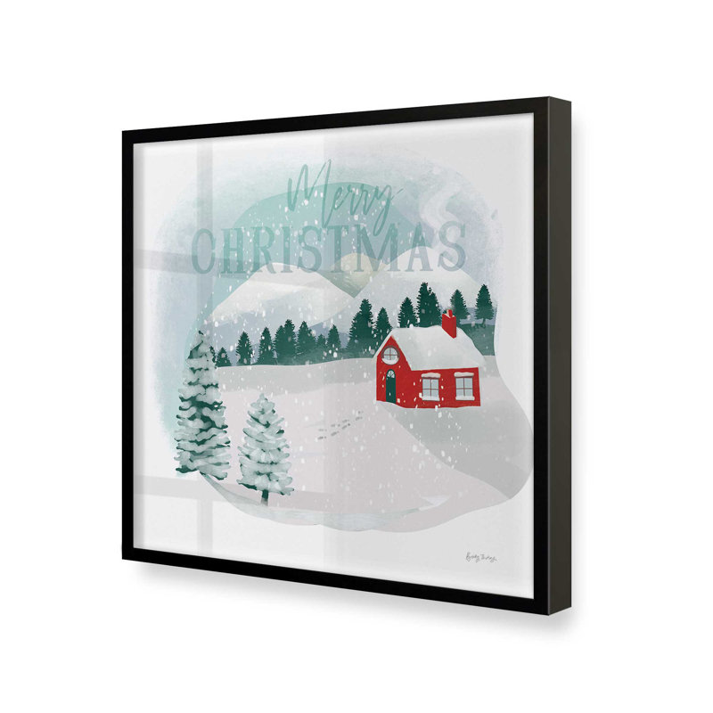 Imprimé chalet des Fêtes dans la neige, H 17,5 po x l 17,5 po, Cadre simple noir satiné, bois massif