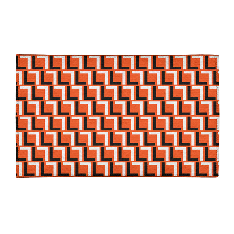 Tapis géométrique blanc cassé / orange / noir, Rectangle 3 pi x 5 pi